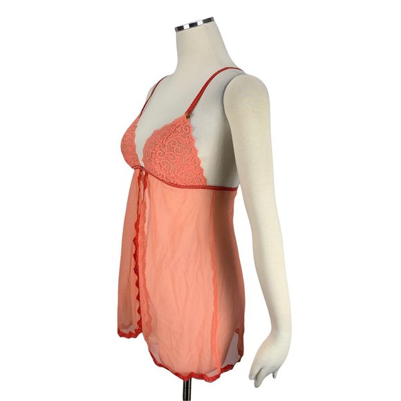 Victoria's Secret Small Nightie Chemise Lace Very Sexy See Through Peach Red - Picture 2 of 6
